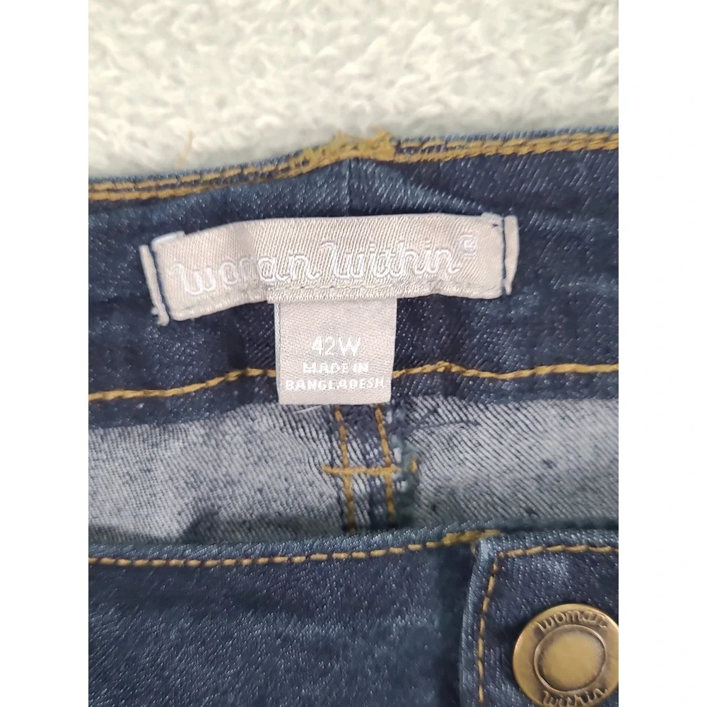 Woman Within Womens 42W Dark Wash Denim Bermuda Shorts Stretch Cuffed Blue